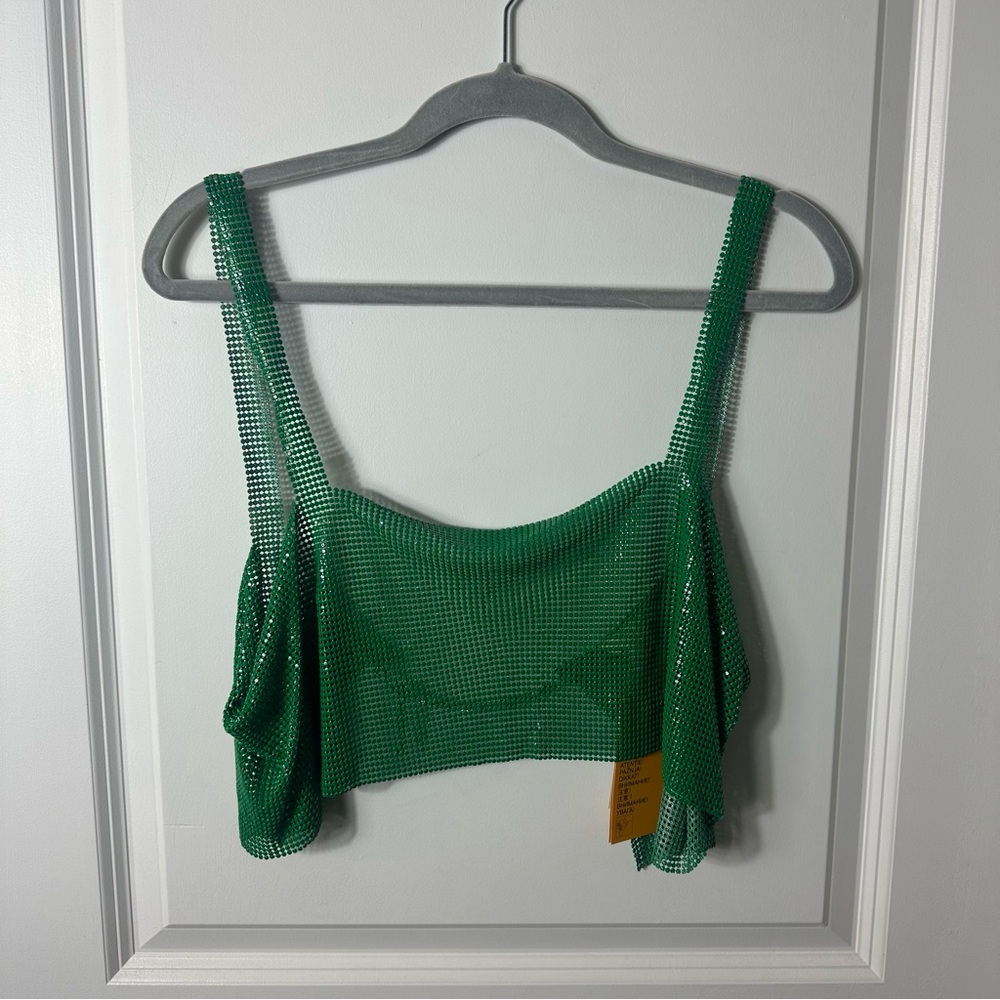 H&M chain mail green crop top